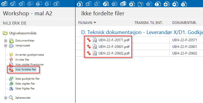 esam/byggeweb Rolleveiledning: Utgiver og Fordeler (Bane NOR) side 10/10 Ikke fordelte filer 1.