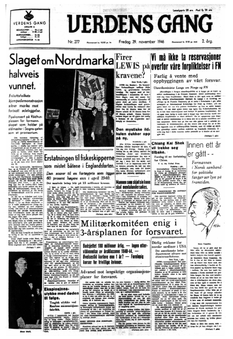 Monstermastdebatt anno 1946: «Slaget om Nordmarka» «Nå strekkes teknikkens og de kommunale veseners fangarmer også ut etter denne praktfulle naturpark.