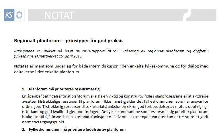 Regionalt planforum I ferd med å finne sin form http://www.ks.