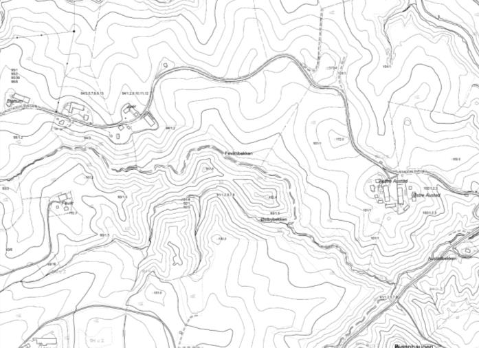 Figur 3. Beiteraviner i Østfold som krysses av nydyrking knyttet til bakkeplanering. Øvre del av ravinen bør vurderes separat. Figur 4.