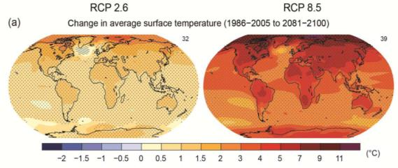 Temperatur Større oppvarming over land og Arktisk enn globalt middel Nedbør Vil forsterke mange av de mønstrene som er observert fram til i dag Sjøis i Arktis Blått hav i september for RCP8.