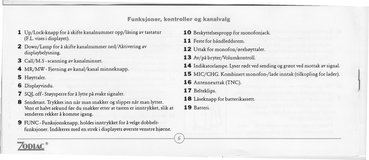 Funksjoner, kontroller og kanalvalg 1 Up/Lock-knapp for å skifte kanalnummer opp/låsing av tastatur (F.L. vises i displayet). 2 Down/Lamp for å skifte kanalnummer ned/aktivering av displaybelysning.