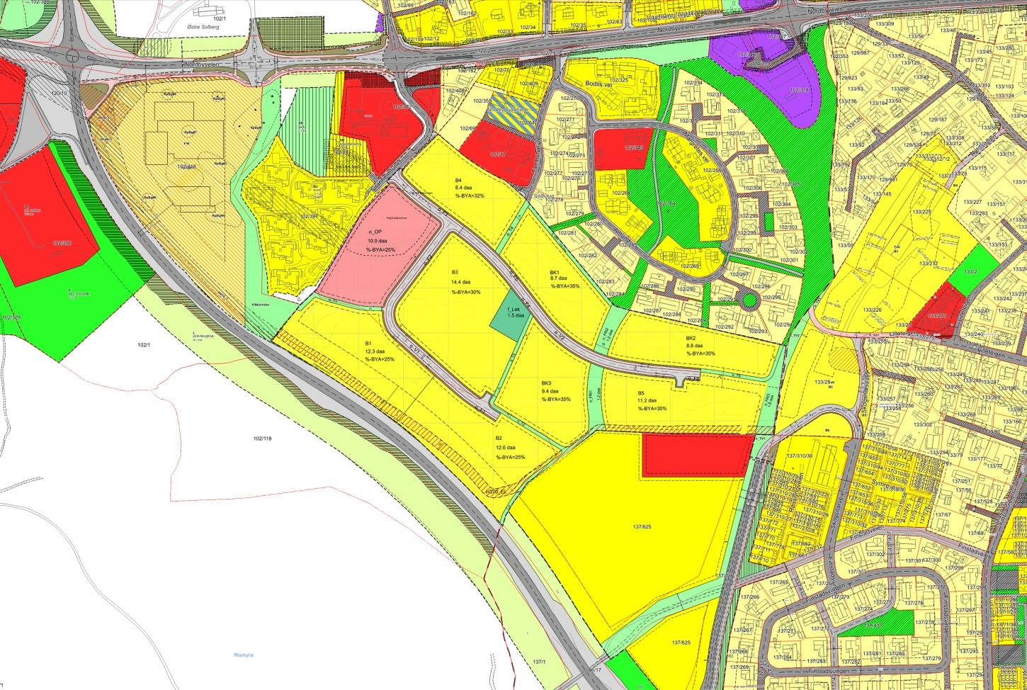 Planområdet med utsnitt av kommuneplanens arealdel 2015-2027