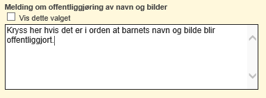 Velg om du vil ha med en avkrysningsliste med valg for de foresatte. Legg inn overskrift eller spørsmål. Legg inn alternativene adskilt med komma.