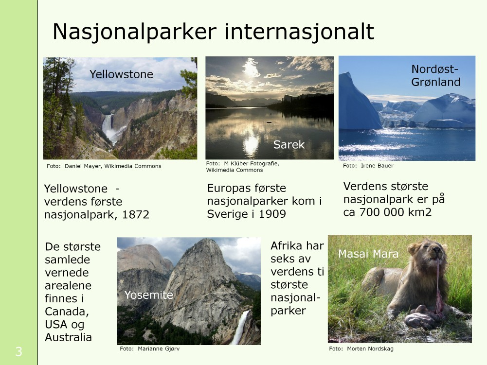 [klikk] Yellowstone nasjonalpark ble opprettet i 1872 og er verdens første nasjonalpark. Deretter etablerte Australia og Canada sine første nasjonalparker i henholdsvis 1879 og1887.