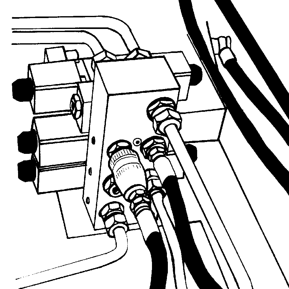 Fig. 14-2 14.2 STYREBLOKK. Styreblokken inneholder de fem LC-ventilene som styrer hovedfunksjonene på maskinen. De har ikke V-nummer, men har samme nummer som de elektriske ledningene de er tilkoblet.