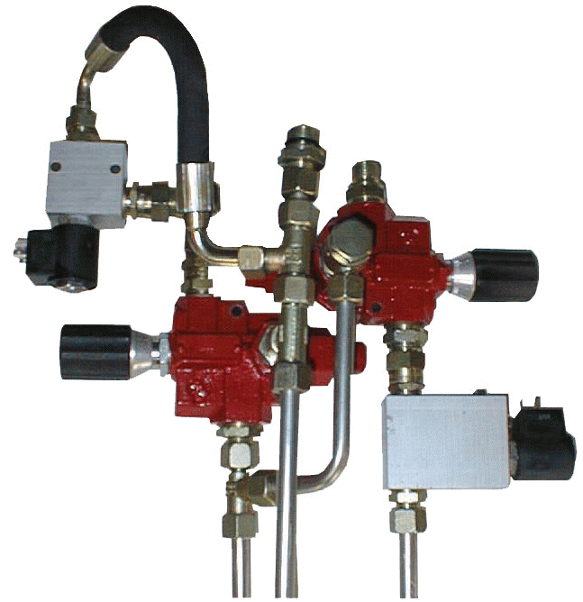 Fig. 14-3 14.3 JUSTERINGSBLOKK. Her sitter justeringsventilene for rullehastighet og sveivhastighet, samt to-trinns start-ventilen. V11 To-trinns ventil. (El. kabel nr. 6).