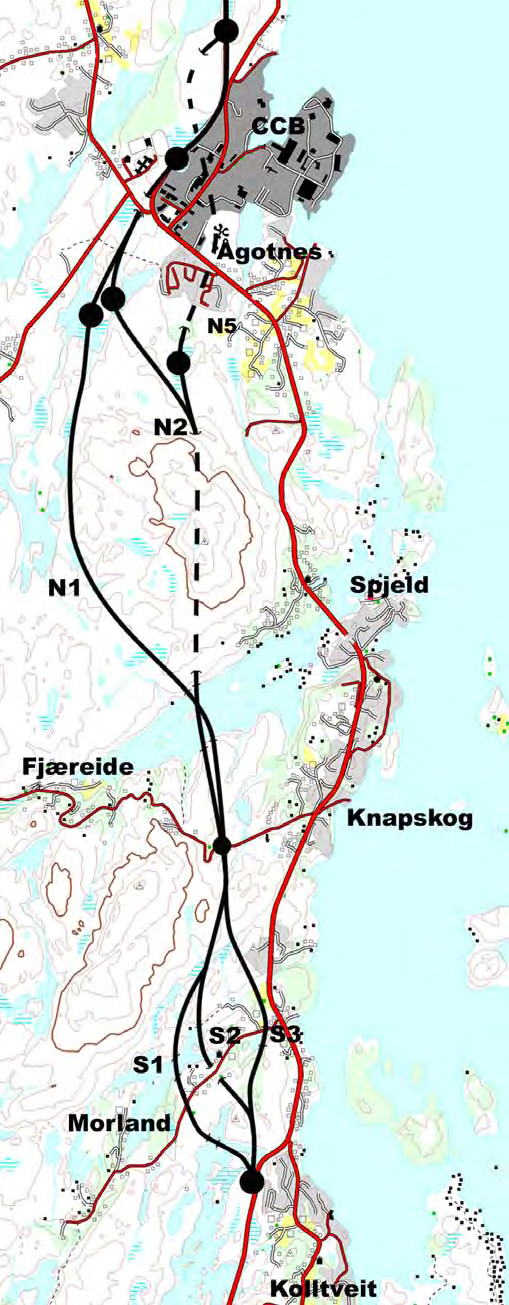 For strekninga Kolltveit Ågotnes (Sotra Nord) framgår det av planprogrammet at hovudmålet med den nye vegen er å få ei rask, effektiv og trafikksikker trafikkåre frå Øygarden og nordre delar av Fjell