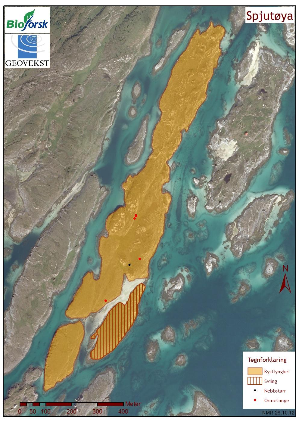 Vedlegg 1 - Ortofoto/kart Figur 1. Oversikt over avgrensingen av kystlynghei-lokaliteten på Spjutøya.