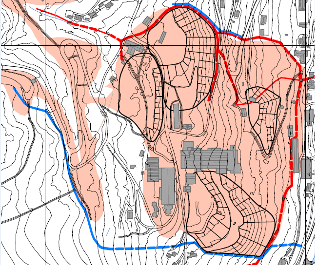 36 TILTAKSPLAN FOR GRAVING VED LØKKEN GRUVER 7 Figur 3 Ortofoto over Søndre Bergvelta (markert med gult) og område som skal planeres og
