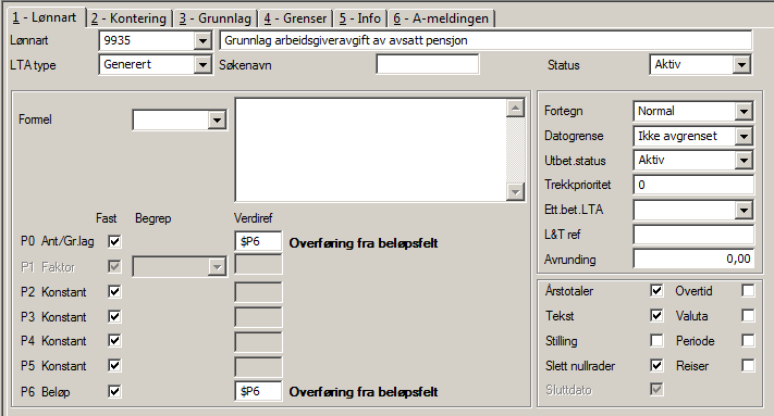 Lønnart for grunnlag arbeidsgiver avgift av avsatt pensjon.