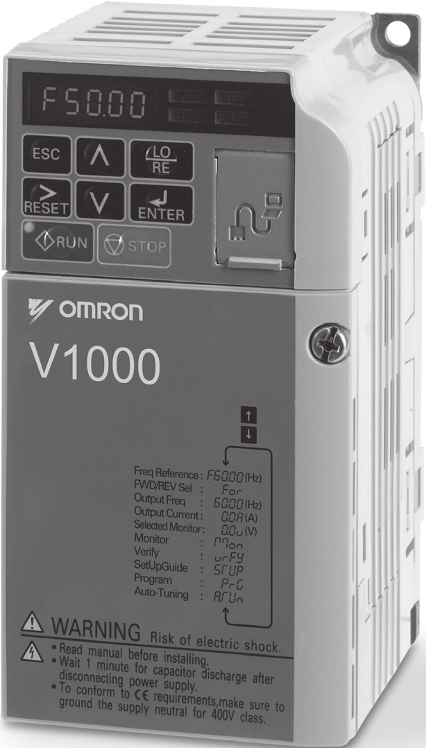 VZ V1000 Bedre ytelse og kvalitet på mindre plass Strømvektorkontroll Høyt startmoment (200 % / 0,5 Hz) Område for hastighetsregulering på 1:100 Doble nominelle verdier ved normalbelastning på 120 %/