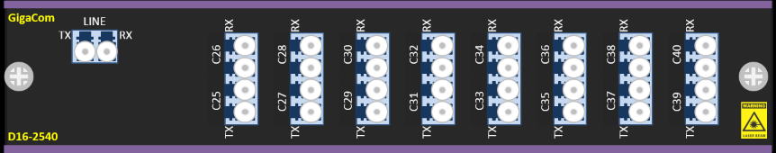 D08MD-2532 (MUX & DMX) 8 kanal DWDM, MUX & DMX C25, C26, C27, C28, C29, C30, C31, C32 IL Link: <6,5 db / <4,5 db typisk D08MD-2532-M (MUX & DMX) 8 kanal DWDM, MUX & DMX med monitor port C25, C26,