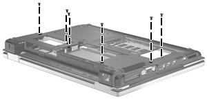 6. Sett på plass de fire harddiskskruene. 7. Sett de seks tastaturskruene på plass. 8. Sett på plass batteriet. 9.