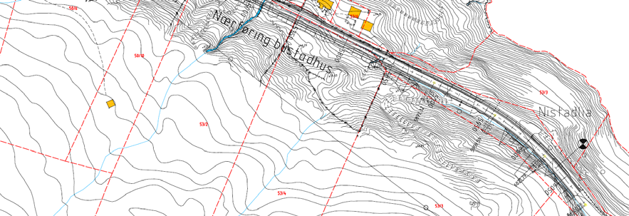 Nordplan side 18 Planprogram for reguleringsplan Fv 57 Strandanes - Nistadlia E: Det vil vere nødvendig å rette ut vegen på pel 5350-5500.