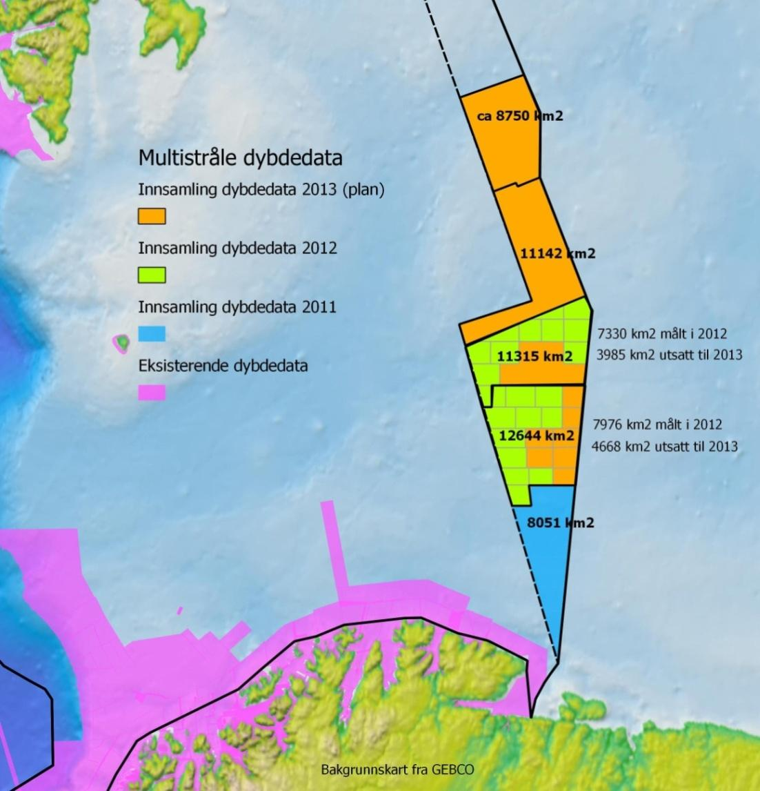 Arealvalg Barentshavet / TOO 2013 Det vises til Figur 2. I følge fremdriftsplan for TOO av 17. juni 2011 (Vedlegg 1) planlegges det kartlagt 6.