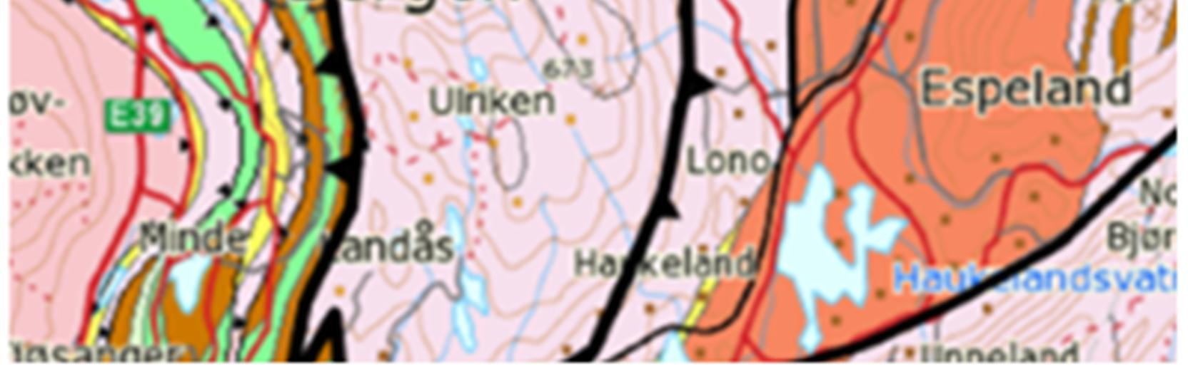 Geologisk rapport for områdeplan 5 av 26 Figur 6: Tektonisk kart fra NGUs nettside. Reguleringsområdet er markert med gult felt.