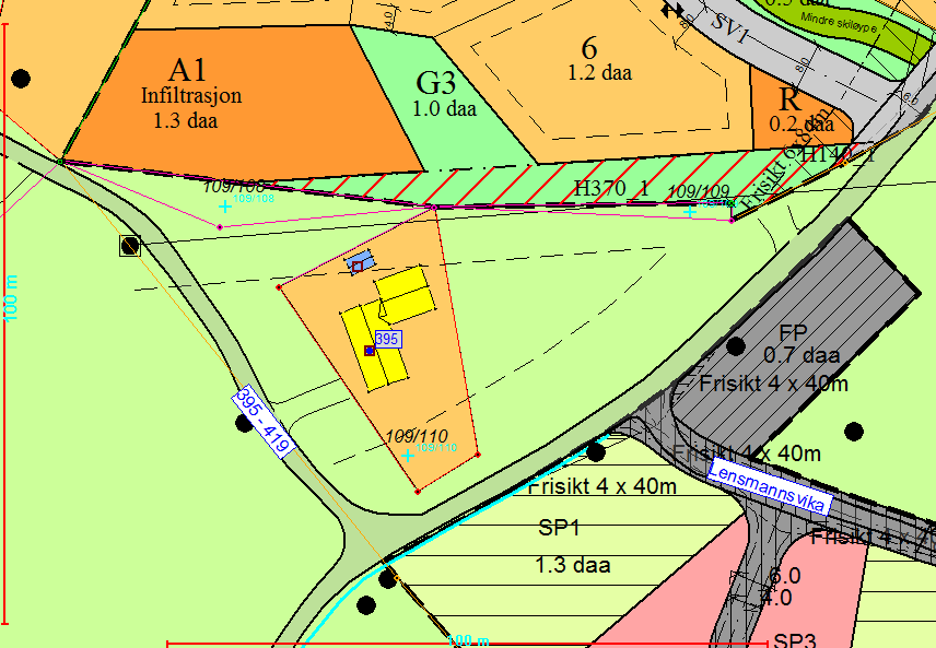 område). Plansituasjon er vist på utsnitt av kommuneplankartet nedenfor der reguleringsplan for Brattvoll hytteområde ligger i nord og reguleringsplan for Myllakollen ligger sør for Vollavegen.