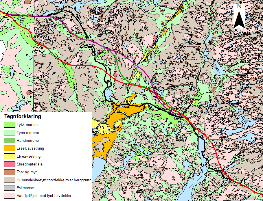 Kommunedelplan E39 Vigeland-Lyngdal vest. Fagrapport ingeniørgeologi 22 3.3 Løsmasser og kvartærgeologi Kvartærgeologisk kart N250 fra NGU (Fig.