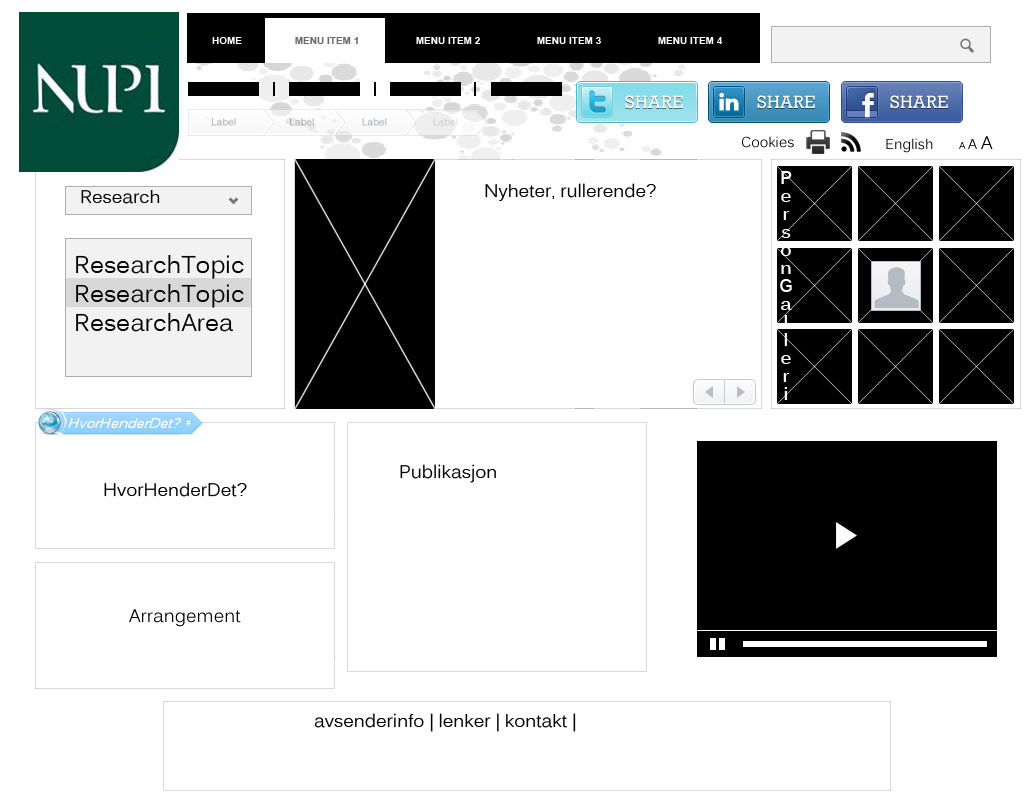 Wireframes Det er ikke ment at disse skissene skal legge noen som helst føring på design.