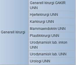 Kirurgisk pasient i Narvik - fagområder Akutt slag Nehr UNN Arbeidsmedisin UNN Blod - UNN Diagnostisk enhet UNN Endokrinologi - UNN Endokrinologi UNN Ernæring UNN Gastroenterologi UNN Geriatri UNN