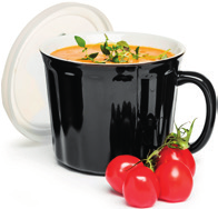 Suppekopp med lokk, svart Stengods/polyeten plast. En smart suppekopp med lokk får å ta med seg suppe til jobben eller trening. Det finnes mange gode supper å lage for å nyte av denne suppekoppen.