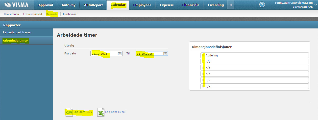 Godkjenning av timer Godkjenning av timer utføres direkte i Calendar, og ikke i Visma.net Approval slik som fraværsforespørsler. Se senere avsnitt.