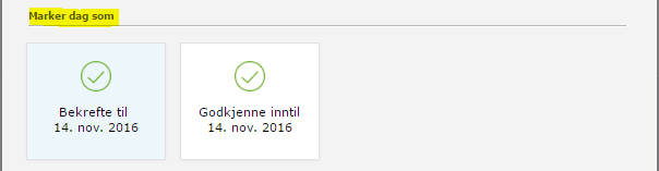 Når man markerer en dato eller datointervall, så vil man få opp de 3 mest brukte fraværsårsakene, og de 3 mest brukte timeføringene for denne ansatte.