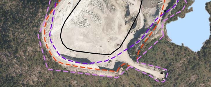 Arna steinknuseverk Landskapsbilde 27 Alternativ 1 og 2: Alternativ 1 og 2 innebærer at dagbruddets eksisterende fotavtrykk beholdes i størst mulig grad uten ytterligere utvidelser mor vest og nord,