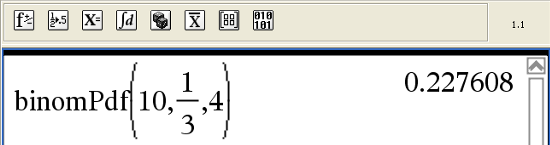123 132 Binomiske sannsynligheter Eksempel 3 side 126 og side 129 Klikk. Klikk på den øverste verktøylinja. Bruk Tastatur og/eller PC-tastaturet og kalkulatorverktøylinja.