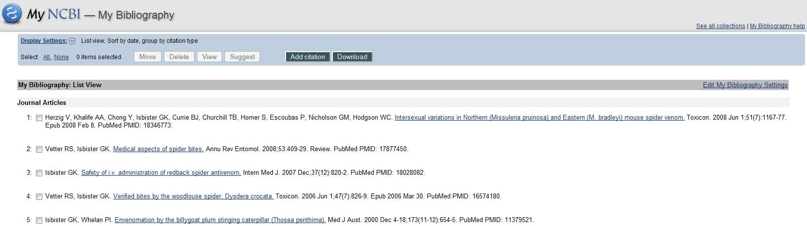 Historikk 85 Recent Activity () gir deg en oversikt over din aktivitet på PubMed (kun når du har vært pålogget MyNCBI) de siste seks måneder.