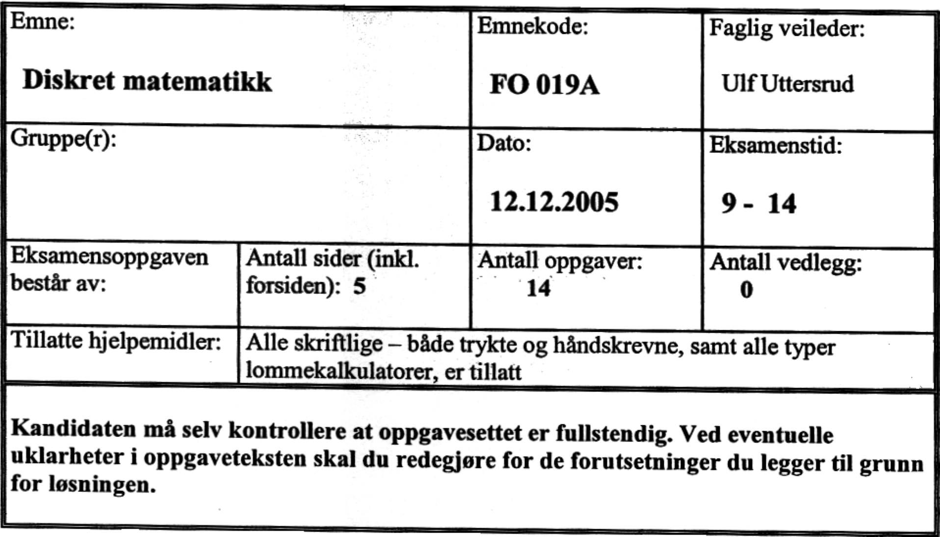 lo~eka1kulatorer, er tillatt I Kandidaten må selv kontrollere at oppgavesettet er fullstendig.