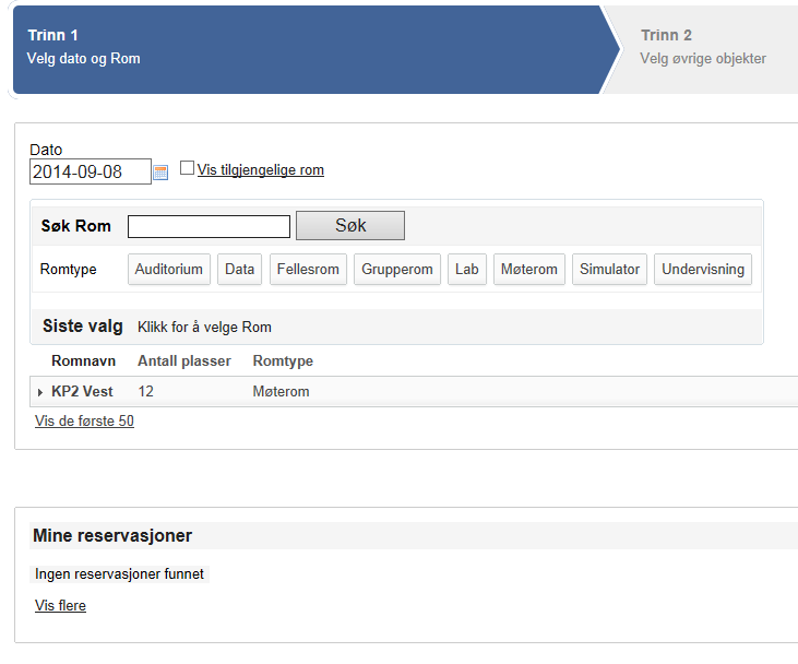 2. Forsiden av TimeEdit web Forsiden til reservering av rom inneholder forskjellige funksjoner som kan benyttes til bl.a. fremsøkning, reservering av rom og visning av allerede reserverte rom.