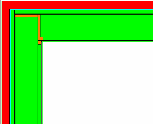 I bindingsverket er det regnet med 12% treverk. Veggen er regnet som 200, 250, 300, 350 og 400 mm bindingsverk inkl 50 mm murplate på utside av gipsplata. Dampsperra er inntrukket.