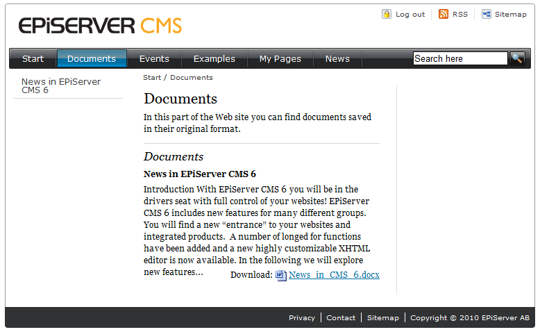 104 Redaktørhåndbok for EPiServer CMS 6.0 Revisjon B Filteret kan tilpasses hvert enkelt webområde, slik at det kan se annerledes ut på ditt webområde.