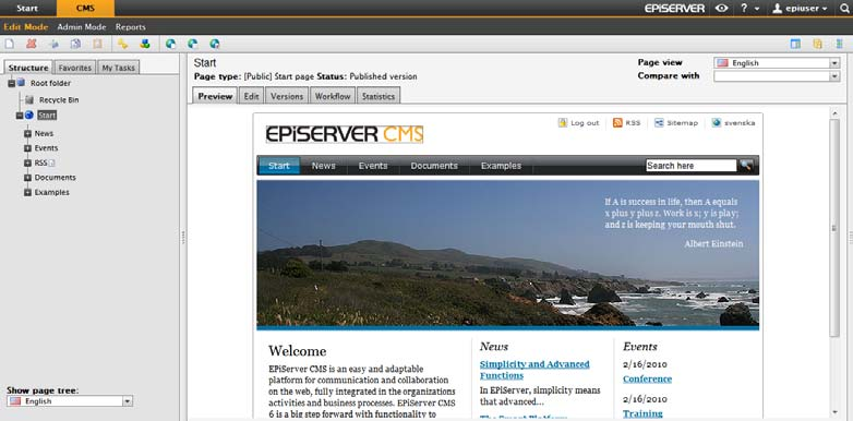 Komme i gang med EPiServer CMS 13 Komme i gang med EPiServer CMS Logg på EPiServer CMS er et webpubliseringssystem som er lett å bruke for redaktører.