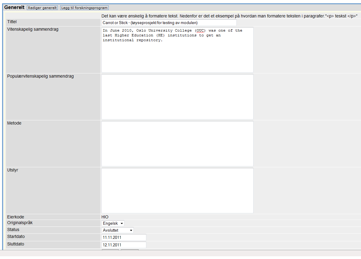 Informasjon lagret her vil ikke fremkomme på prosjektsiden.