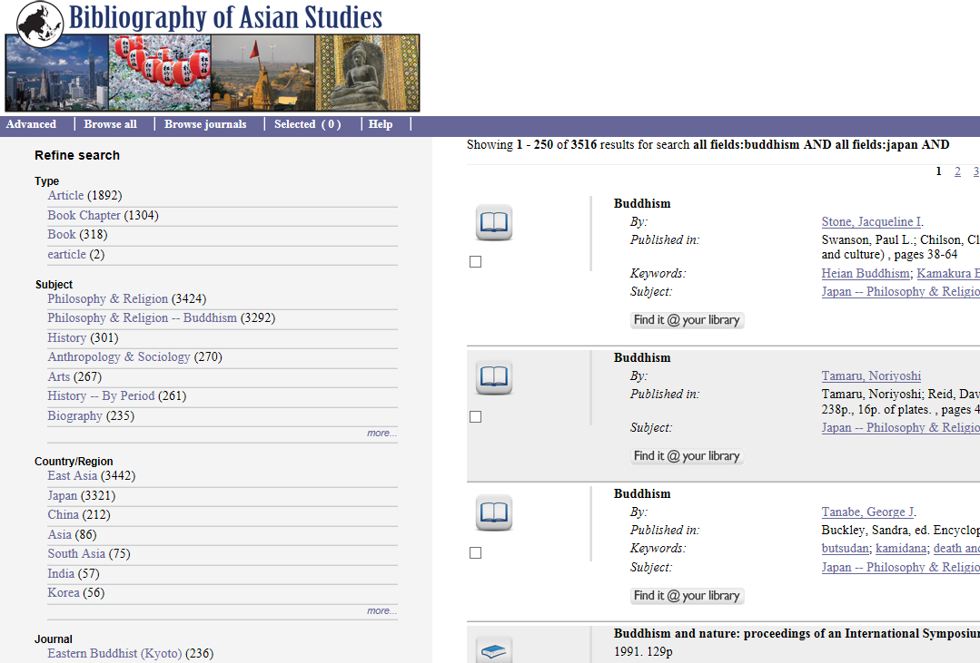 Bibliography of Asian Studies også mye på