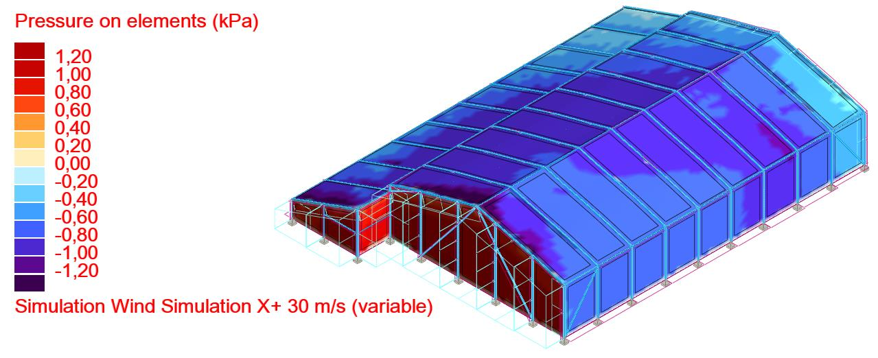 14 (31) Figur 3: Vindkasthastighetstrykk fra vest beregnet ved bruk av CFD simulering i Robot Structural Analysis.