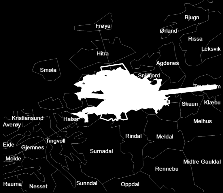 PENSJONISTER I FORHOLD TIL YRKESAKTIVE 2016 2040 Kilde: SSB Personer som pendler inn+ut Kommune Pendling Trondheim 127 Aure 124 Orkdal 99 Snillfjord 74 Halsa 22 Skaun 15