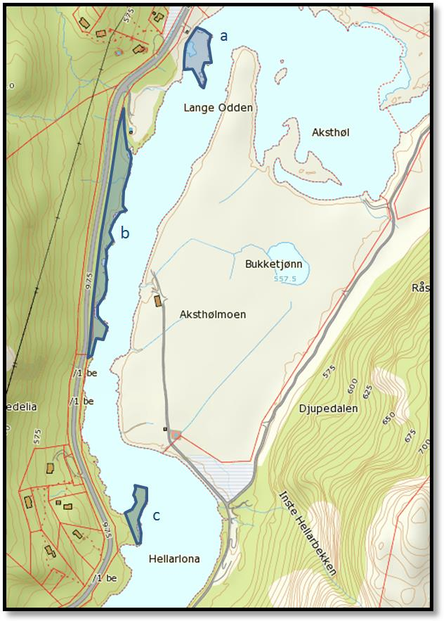 5.17. Hellerlona Figur: Kartskissen viser tiltaksområdene ved Hellerlona. Vurdering av området Dette er et forholdsvis bredt parti av elva.