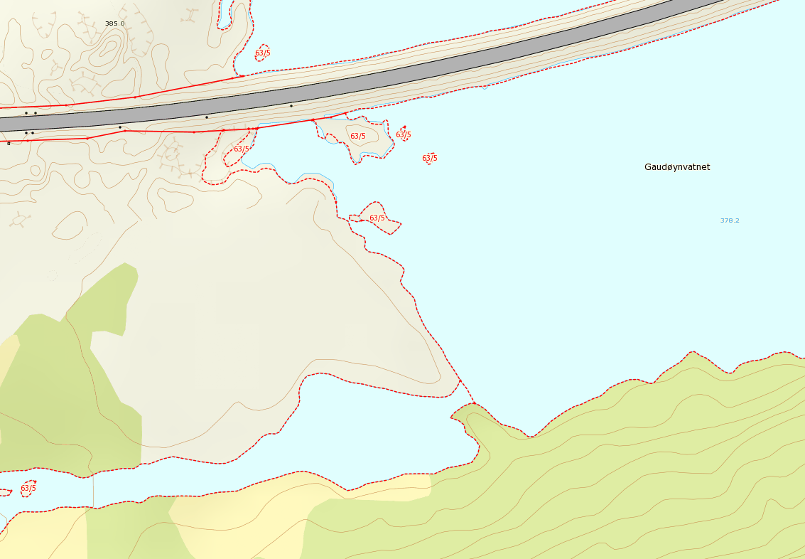 1.1.1. Gaudøynvatnet Figur: Kartet viser oversikt over tiltaksområde ved Gaudøynvatnet. Vurdering av området Avmerket område ligger i utløpet av Gaudøynvatnet.