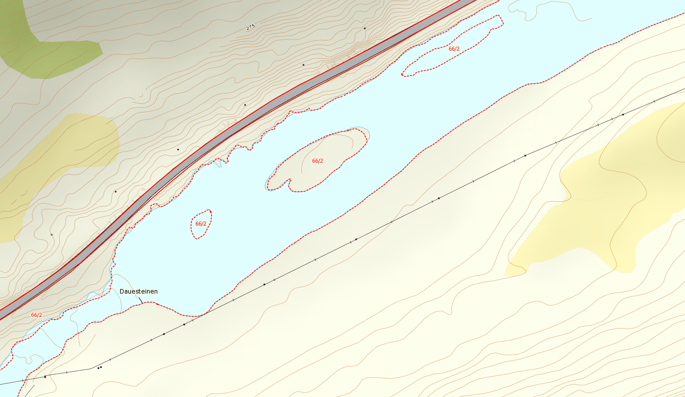 1.1.3. Dauesteinen Figur: Kartet viser oversikt over vegetert område i elveløp ved Dauesteinen.