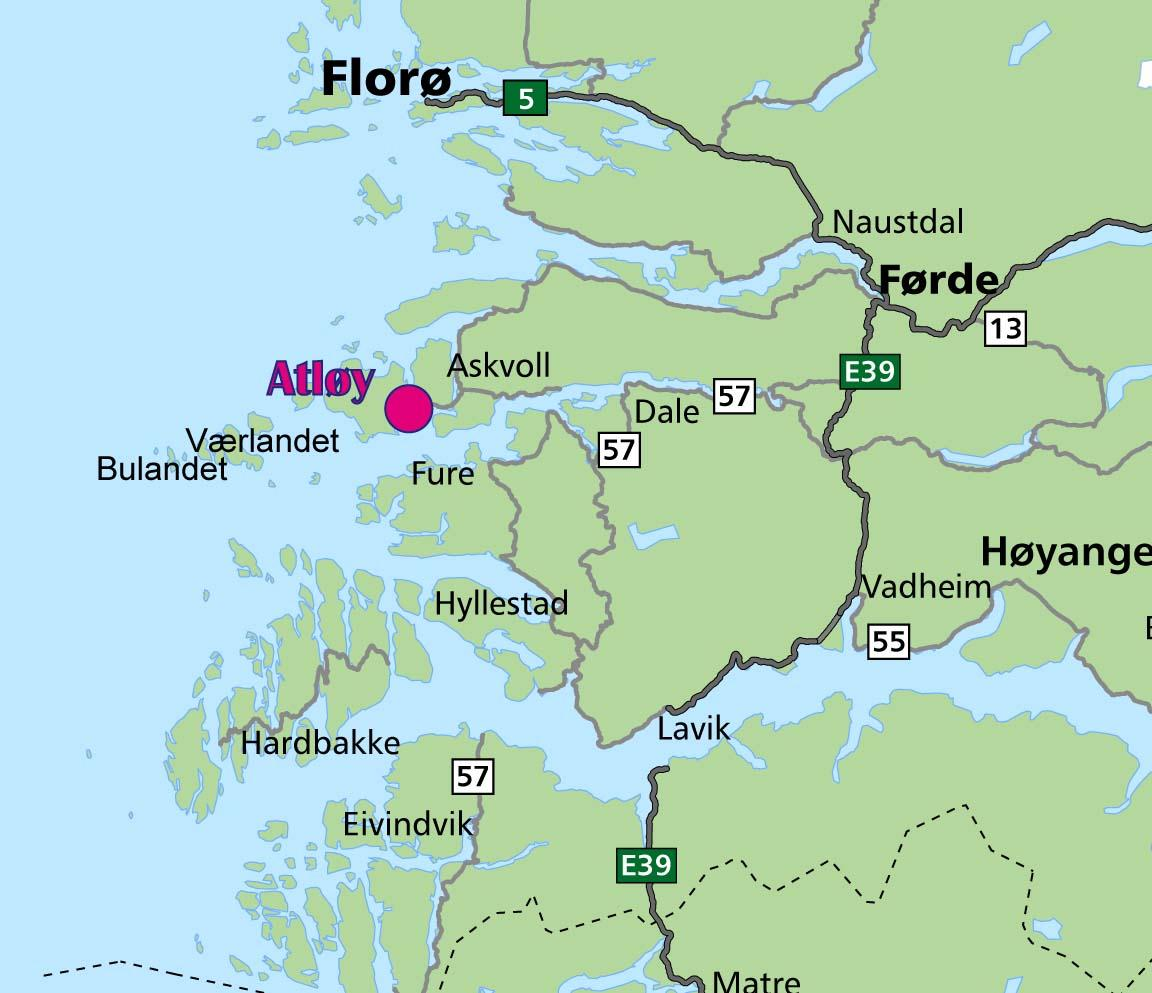 1. Innleiing Atløy ligg i Askvoll kommune. Øya har ferjeleie på Gjervik med ferjesamband til/frå kommunesenteret og til/frå Fure i Fjaler kommune (ferja Askvoll Gjervik Fure Askvoll).