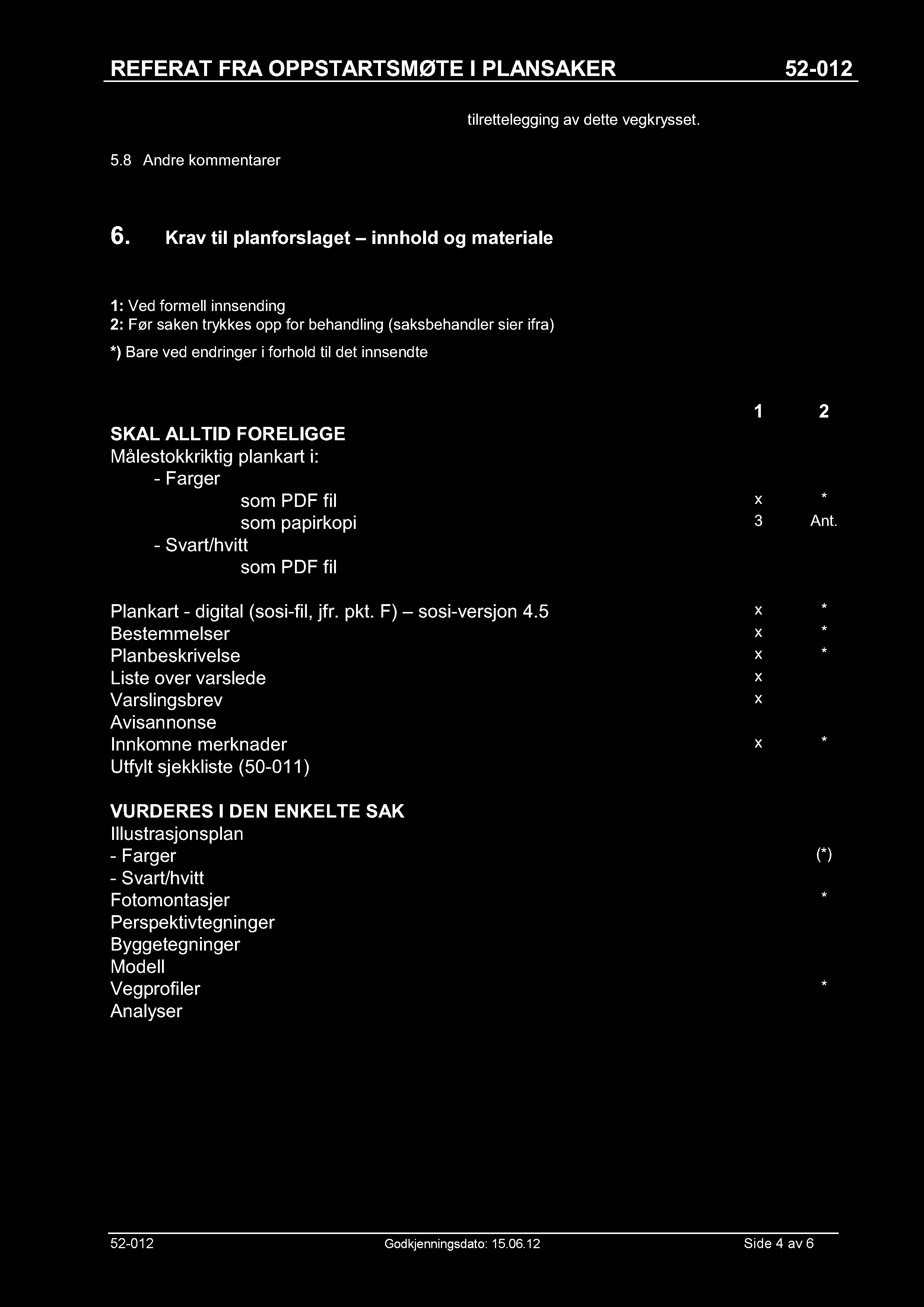 5.8 Andre kommentarer tilrettelegging av dette vegkrysset. 6.