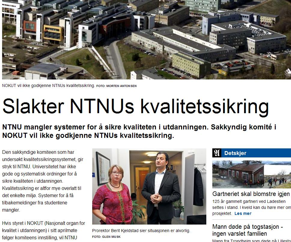 NTNU hadde tilsyn i 2012, og rapporten er nylig