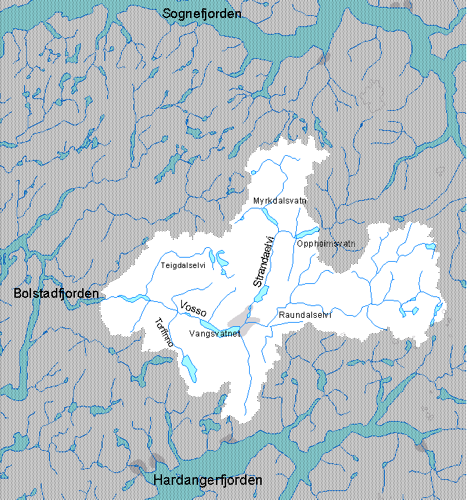 2. Beskrivelse av vassdraget Hoveddelen av Vossovassdraget ligger i Voss kommune i Hordaland. Vassdraget har et totalt nedbørfelt ved utløp i Bolstadfjorden på 1500 km².
