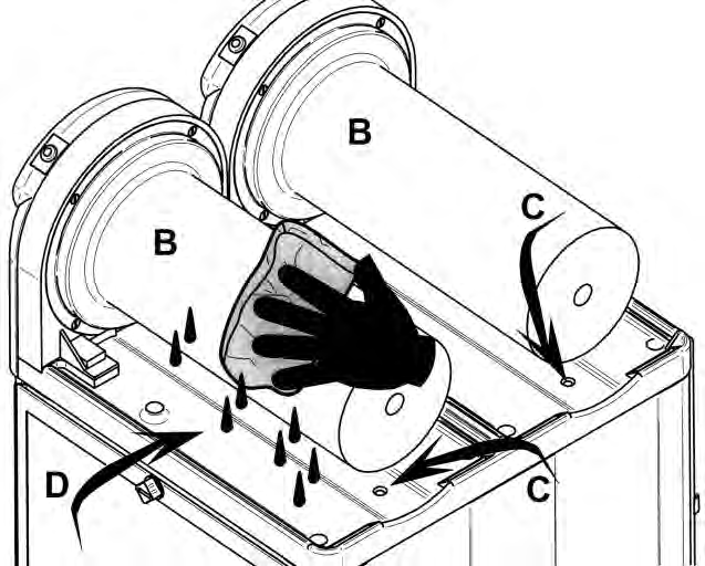 8 VASK AV FRYSESYLINDER 8.1. Fjern kammerpakningen (A) ved å trekke den forsiktig ut fra frysesylinderen (B).