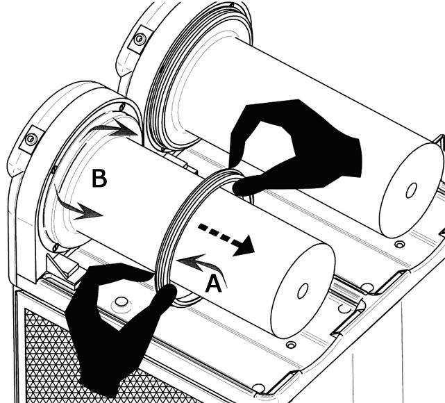 Vask frysesylindere (B), dreneringshull (C) og selve vannsamleren (D).