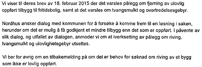 2 Vurderinger Forhåndsvarsel etter plan- og bygningsloven 32-2 om riving, tvangsmulkt/forelegg og overtredelsesgebyr er sendt.